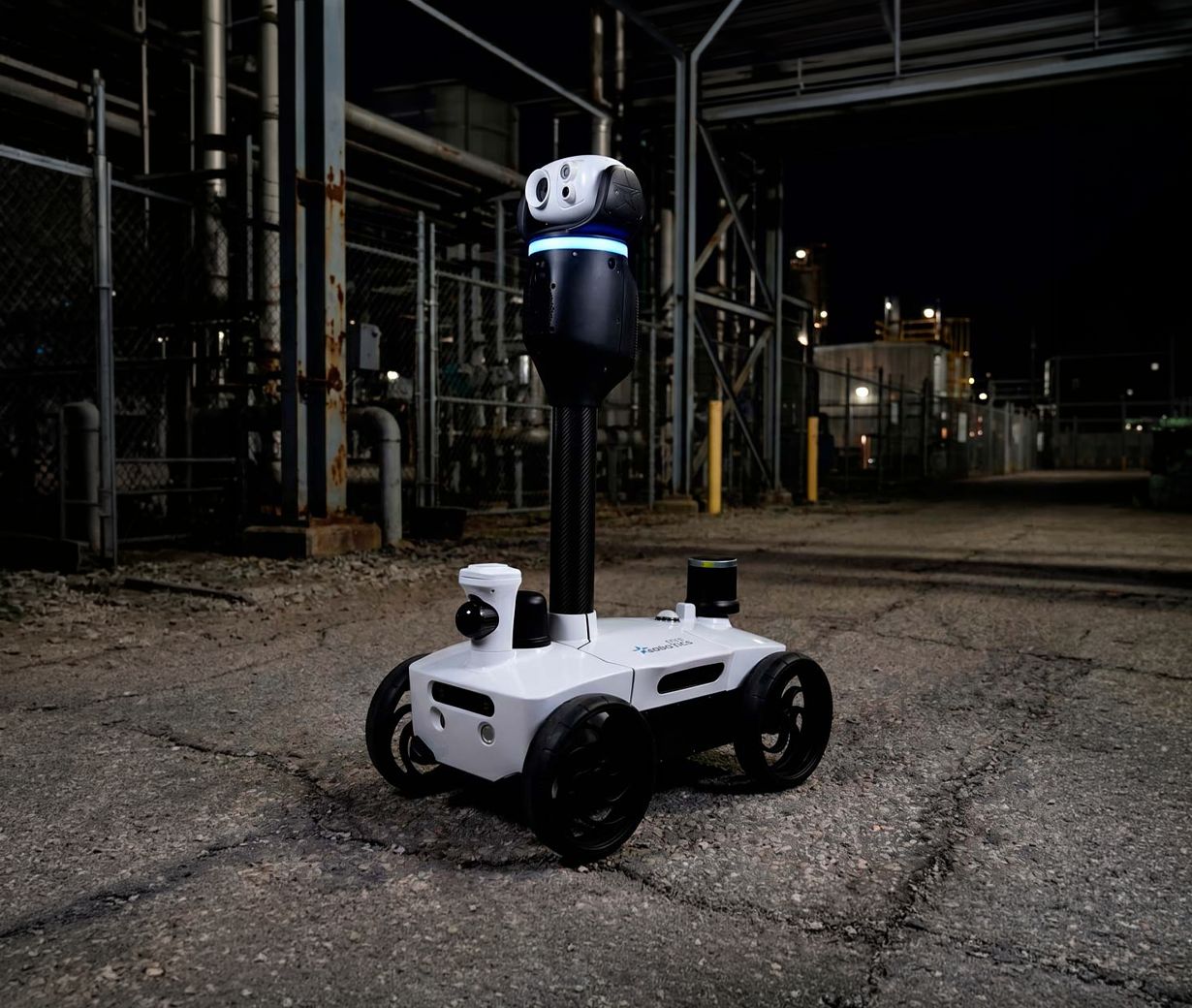 Robot Watchbot 2 de Star Robotics vigilando de noche una subestación eléctrica