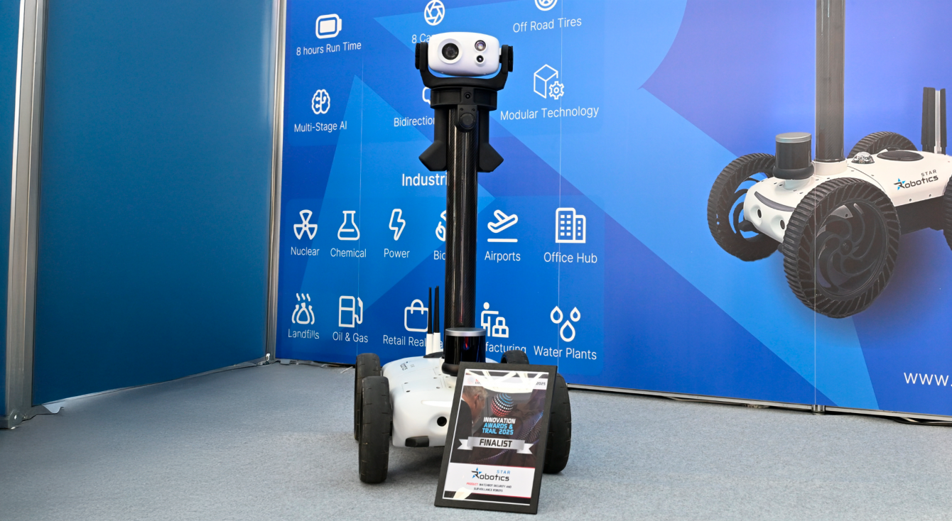 Watchbot autonomous security robot showcased by Star Robotics at the International Security Expo 2025 in London.